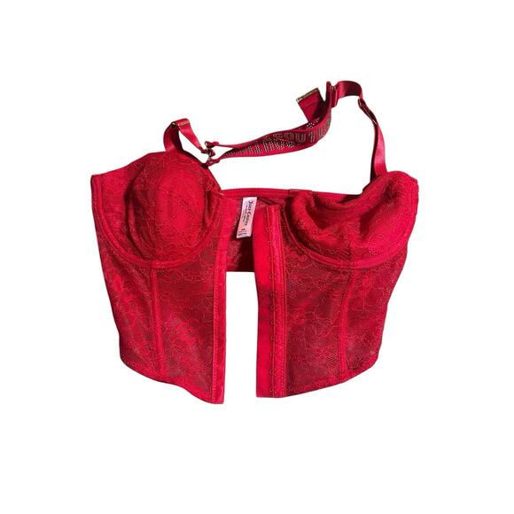 Juicy Couture Red Corvette Lace & Gold Rhinestones Adjustable Straps Corset Bra - Picture 1 of 1